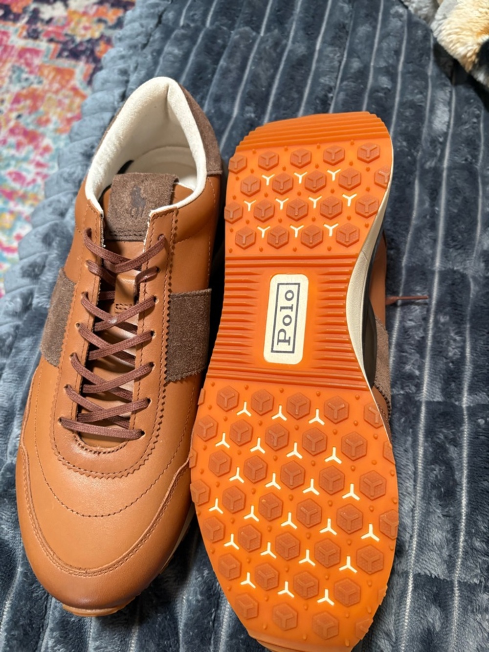 Ralph Lauren Tan & Brown Leather Suede Low-Top Sneakers - Picture 2 of 4